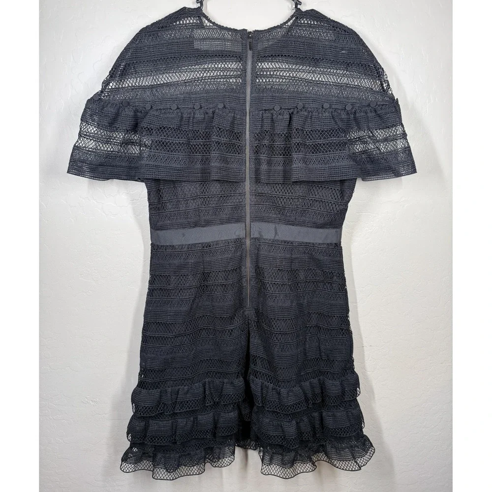 Mare Mare Black Lace Ruffle Tiered Short Sleeve Cocktail‎ Dress Party Womens S/M